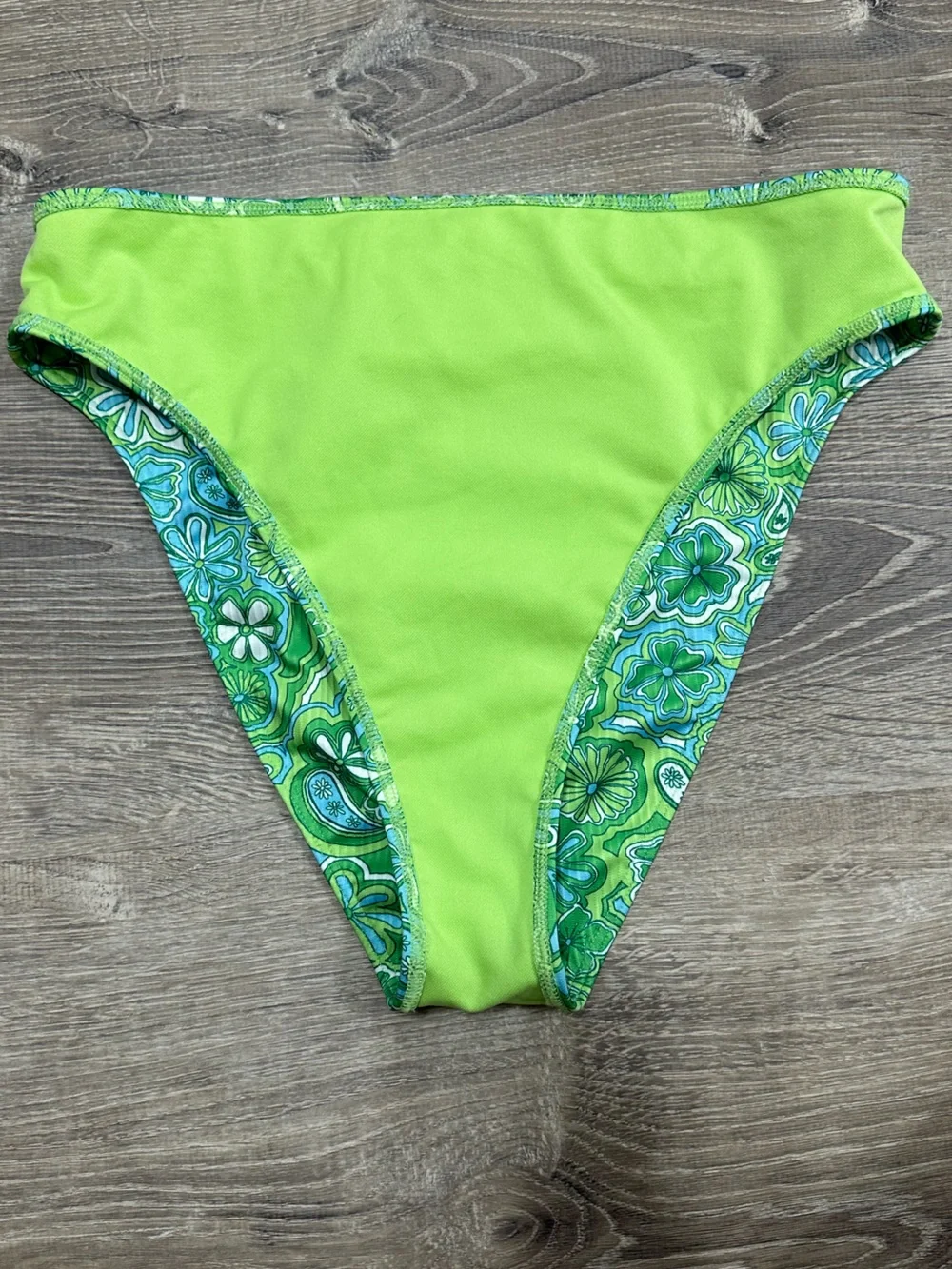 Hollister Swim Green/Blue Retro Floral Cheeky Curvy Bikini Set Large Medium